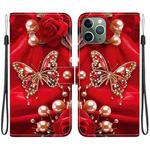 For iPhone 11 Pro Crystal Texture Colored Drawing Leather Phone Case(Pearl Butterfly Rose)