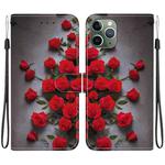 For iPhone 11 Pro Crystal Texture Colored Drawing Leather Phone Case(Red Roses)