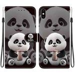 For iPhone XS Max Crystal Texture Colored Drawing Leather Phone Case(Milk Tea Bear)