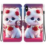 For iPhone XS Max Crystal Texture Colored Drawing Leather Phone Case(Rose Cat)