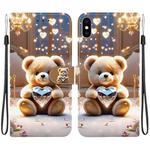 For iPhone XS Max Crystal Texture Colored Drawing Leather Phone Case(Diamond Bear)