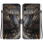 For iPhone XS Max Crystal Texture Colored Drawing Leather Phone Case(Black Gold Lion)