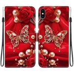 For iPhone XS Max Crystal Texture Colored Drawing Leather Phone Case(Pearl Butterfly Rose)