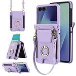 For Samsung Galaxy Z Flip7 5G Ring Holder Wallet Card Slot Leather Phone Case(Light Purple)