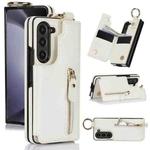 For Samsung Galaxy Z Fold7 Litchi Texture Ring Zipper Double Buckle Leather Phone Case(White)