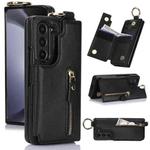For Samsung Galaxy Z Fold7 Litchi Texture Ring Zipper Double Buckle Leather Phone Case(Black)