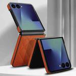 For Samsung Galaxy Z Flip7 5G Rhombic Fold Leather Phone Case(Brown)