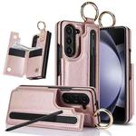 For Samsung Galaxy Z Fold7 Litchi Texture Double Buckle Leather Phone Case with Pen Slot(Rose Gold)