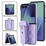 For Samsung Galaxy Z Flip7 5G Rhombic Texture Wristband PU Phone Case(Purple)