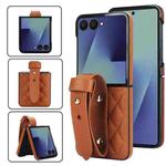 For Samsung Galaxy Z Flip7 5G Rhombic Texture Wristband PU Phone Case(Brown)
