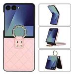 For Samsung Galaxy Z Flip7 5G Rhombic Texture Ring Holder PU Phone Case(Pink)
