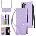 For Samsung Galaxy Z Fold7 Rhombic Texture Crossbody Multifunctional Leather Phone Case(Purple)