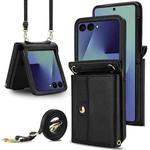 For Samsung Galaxy Z Flip7 5G Solid Color Backpack Wallet Card Slot RFID PU Phone Case(Black)