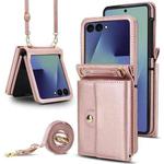For Samsung Galaxy Z Flip7 5G Solid Color Backpack Wallet Card Slot RFID PU Phone Case(Rose Gold)