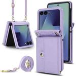 For Samsung Galaxy Z Flip7 5G Solid Color Backpack Wallet Card Slot RFID PU Phone Case(Purple)