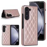 For Samsung Galaxy Z Fold7 5G Rhombic Fold Leather Phone Case(Rose Gold)