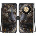 For Honor X70 5G Crystal Texture Colored Drawing Leather Phone Case(Black Gold Lion)