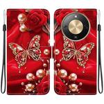 For Honor X70 5G Crystal Texture Colored Drawing Leather Phone Case(Pearl Butterfly Rose)
