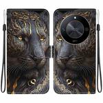 For Honor X9b / Magic6 Lite 5G / X50 / X50 Pro Crystal Texture Colored Drawing Leather Phone Case(Black Gold Lion)