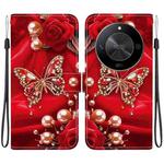 For Honor X9b / Magic6 Lite 5G / X50 / X50 Pro Crystal Texture Colored Drawing Leather Phone Case(Pearl Butterfly Rose)
