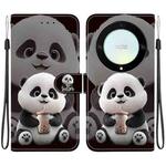 For Honor X9a Crystal Texture Colored Drawing Leather Phone Case(Milk Tea Bear)