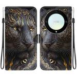 For Honor X9a Crystal Texture Colored Drawing Leather Phone Case(Black Gold Lion)