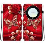 For Honor X9a Crystal Texture Colored Drawing Leather Phone Case(Pearl Butterfly Rose)