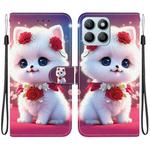 For Honor X8b Crystal Texture Colored Drawing Leather Phone Case(Rose Cat)