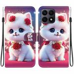For Honor X8a Crystal Texture Colored Drawing Leather Phone Case(Rose Cat)