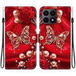 For Honor X8a Crystal Texture Colored Drawing Leather Phone Case(Pearl Butterfly Rose)