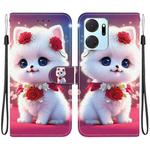 For Honor X7a Crystal Texture Colored Drawing Leather Phone Case(Rose Cat)