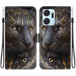 For Honor X7a Crystal Texture Colored Drawing Leather Phone Case(Black Gold Lion)