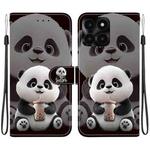 For Honor X6a Crystal Texture Colored Drawing Leather Phone Case(Milk Tea Bear)