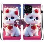 For Honor X6a Crystal Texture Colored Drawing Leather Phone Case(Rose Cat)