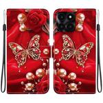 For Honor X6a Crystal Texture Colored Drawing Leather Phone Case(Pearl Butterfly Rose)