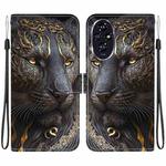 For Honor 200 Crystal Texture Colored Drawing Leather Phone Case(Black Gold Lion)