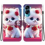 For Honor 90 Lite Crystal Texture Colored Drawing Leather Phone Case(Rose Cat)