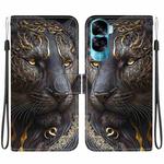 For Honor 90 Lite Crystal Texture Colored Drawing Leather Phone Case(Black Gold Lion)