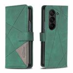 For Samsung Galaxy Z Fold7 Magnetic Buckle Rhombus Texture Leather Phone Case(Green)