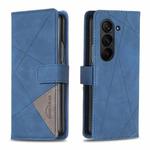 For Samsung Galaxy Z Fold6 Magnetic Buckle Rhombus Texture Leather Phone Case(Blue)