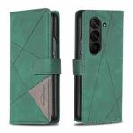 For Samsung Galaxy Z Fold6 Magnetic Buckle Rhombus Texture Leather Phone Case(Green)