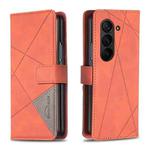 For Samsung Galaxy Z Fold6 Magnetic Buckle Rhombus Texture Leather Phone Case(Brown)