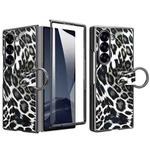 For Samsung Galaxy Z Fold6 VIETAO Leopard Print Metal Ring Leather Phone Case(Black)