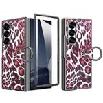 For Samsung Galaxy Z Fold6 VIETAO Leopard Print Metal Ring Leather Phone Case(Rose Red)