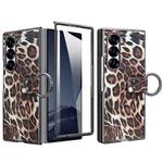 For Samsung Galaxy Z Fold6 VIETAO Leopard Print Metal Ring Leather Phone Case(Brown)