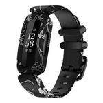 For Fitbit Ace 3 / Inspire2 xDfind Black Buckle Painting Integrated Silicone Watch Band(Black Flower)