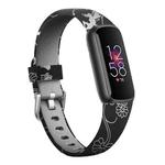 xDfind Silver Buckle Painting Silicone Watch Band For Fitbit Luxe, Size:L(Black Flower)