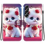 For Tecno Camon 40 Pro Crystal Texture Colored Drawing Leather Phone Case(Rose Cat)