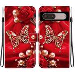 For Google Pixel 7 Pro Crystal Texture Colored Drawing Leather Phone Case(Pearl Butterfly Rose)