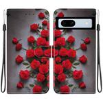 For Google Pixel 7a Crystal Texture Colored Drawing Leather Phone Case(Red Roses)